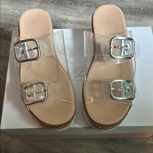 CL by Chinese Laundry Silver Sandals with Double Buckles